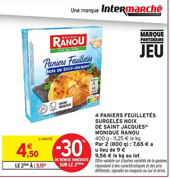4 PANIERS FEUILLETÉS SURGELÉS NOIX DE SAINT JACQUES MONIQUE RANOU