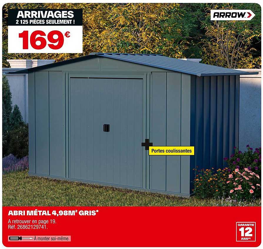 ABRI MÉTAL 4,98M² GRIS*