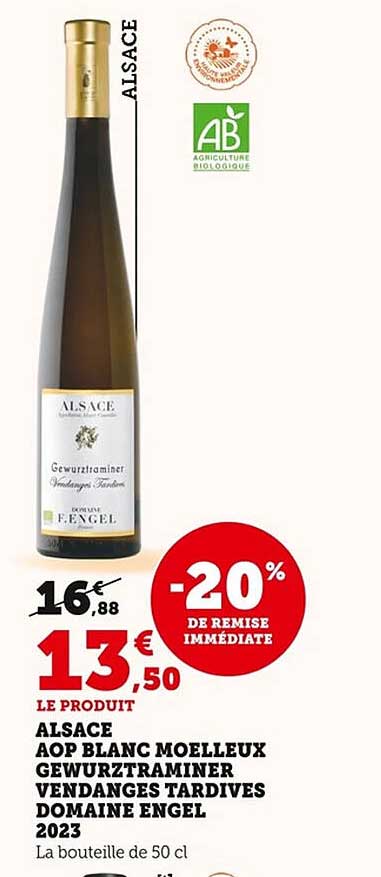 ALSACE AOP BLANC MOELLEUX GEWURZTRAMINER VENDANGES TARDIVES DOMAINE ENGEL 2023