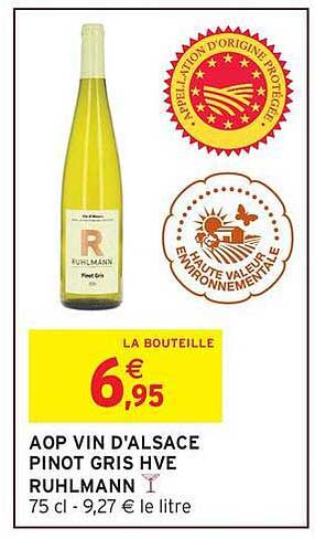AOP VIN D'ALSACE PINOT GRIS HVE RUHLMANN