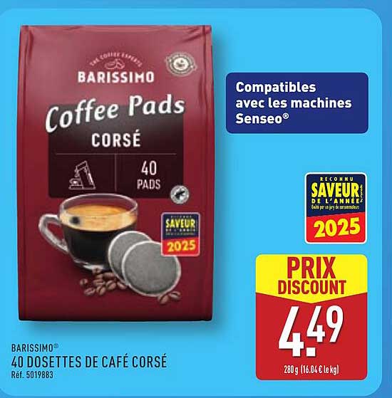 BARISSIMO® 40 DOSSETTES DE CAFÉ CORRÉ