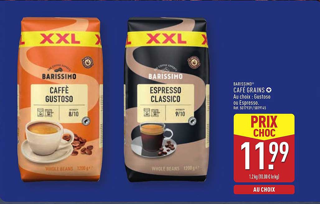 BARISSIMO® CAFÉ GRAINS ✦ Au choix : Gustoso ou Espresso.