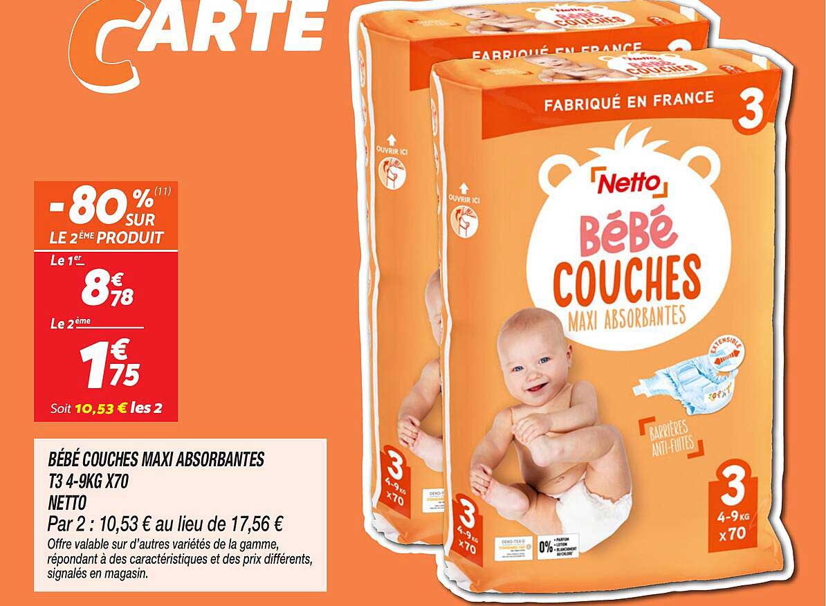 BÉBÉ COUCHES MAXI ABSORBANTES T3 4-9KG X70