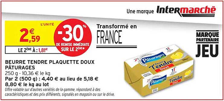 BEURRE TENDRE PLAQUETTE DOUX PÂTURAGES