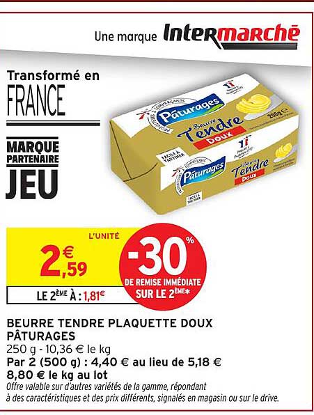 BEURRE TENDRE PLAQUETTE DOUX PÂTURAGES
