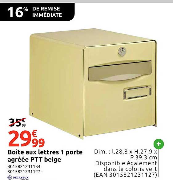 Boîte aux lettres 1 porte agrée PTT beige