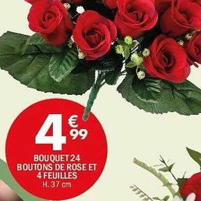 BOUQUET 24 BOUTONS DE ROSE ET 4 FEUILLES