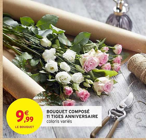 BOUQUET COMPOSÉ 11 TIGES ANNIVERSAIRE coloris variés