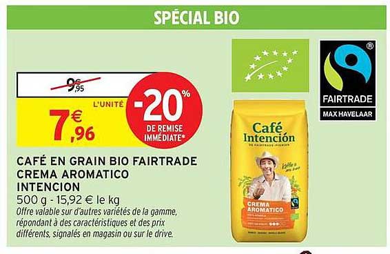 CAFÉ EN GRAIN BIO FAIRTRADE CREMA AROMATICO INTENCION