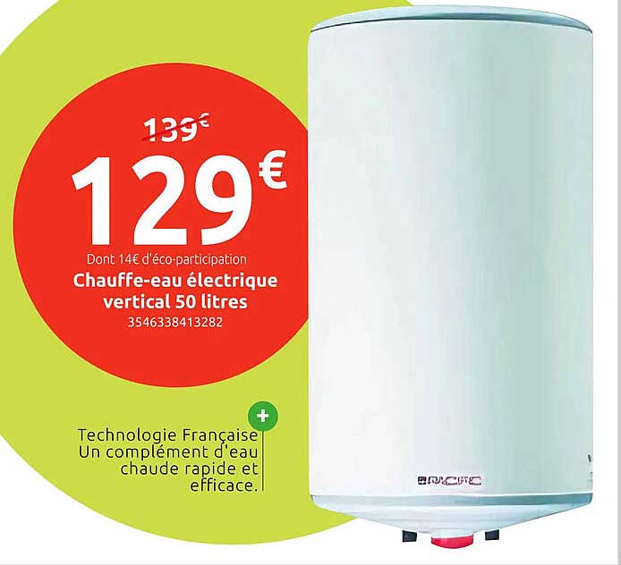 Chauffe-eau électrique vertical 50 litres