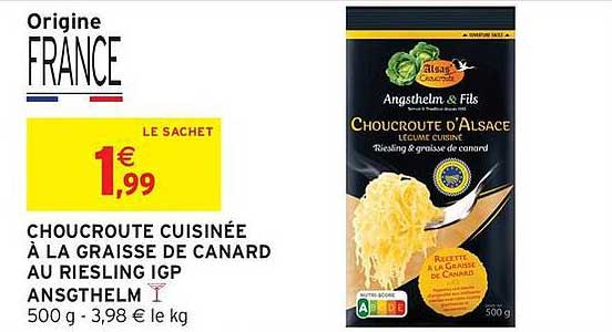 CHOCROUTE CUISINÉE À LA GRAISSE DE CANARD AU RIESLING IGP ANSGTHELM