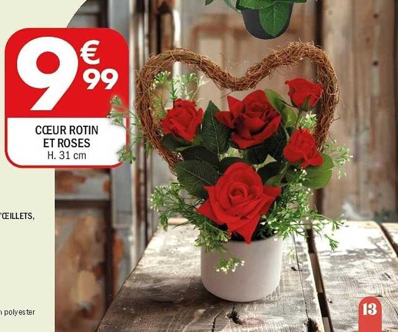 CŒUR ROTIN ET ROSES H. 31 CM