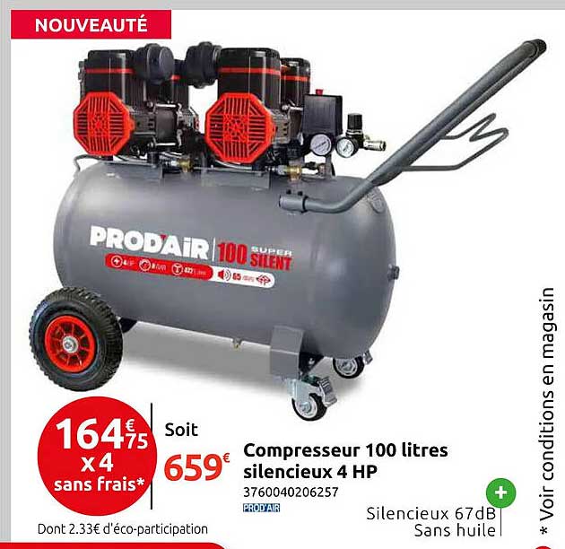 Compresseur 100 litres silencieux 4 HP