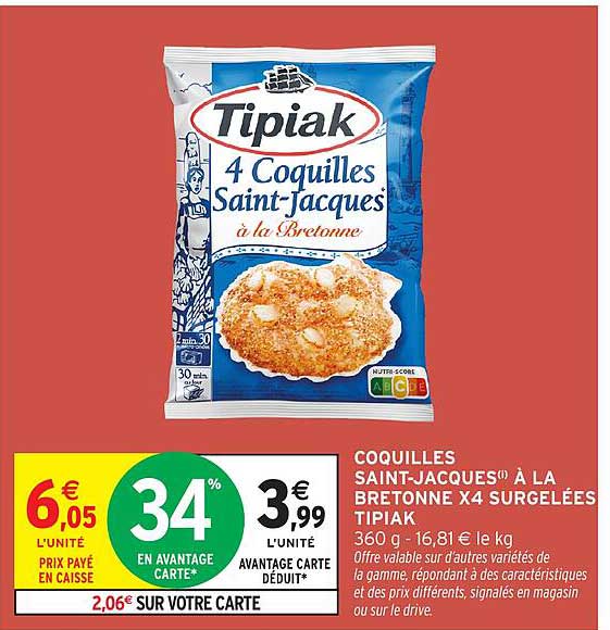 COQUILLES SAINT-JACQUES À LA BRETONNE X4 SURGELÉES TIPIAK