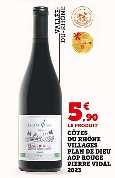 CÔTES DU RHÔNE VILLAGES PLAN DE DIEU AOP ROUGE PIERRE VIDAL 2023