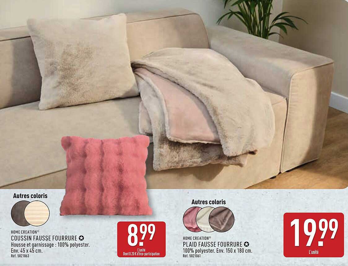 Coussin fausse fourrure 8,99€