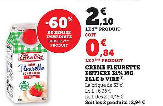 CRÈME FLEURETTE ENTIÈRE 31% MG ELLE & VIRE