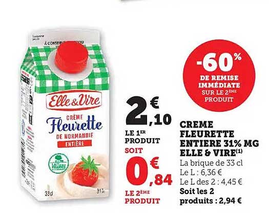 CRÈME FLEURETTE ENTIÈRE 31% MG ELLE & VIRE