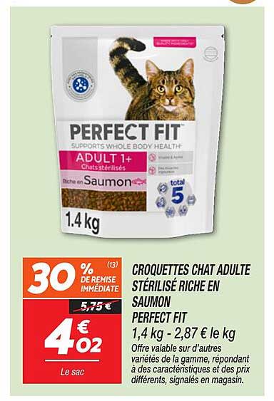 CROQUETTES CHAT ADULTE STÉRILISÉ RICHE EN SAUMON PERFECT FIT