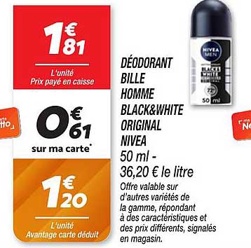 DÉODORANT BILLE HOMME BLACK&WHITE ORIGINAL NIVEA