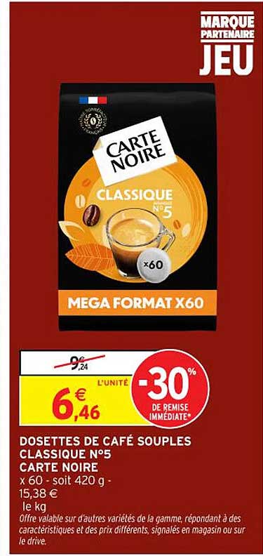 DOSSETTES DE CAFÉ SOUPLES CLASSIQUE N°5 CARTE NOIRE