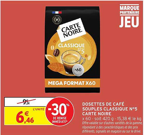 DOSSETTES DE CAFÉ SOUPLES CLASSIQUE N°5 CARTE NOIRE