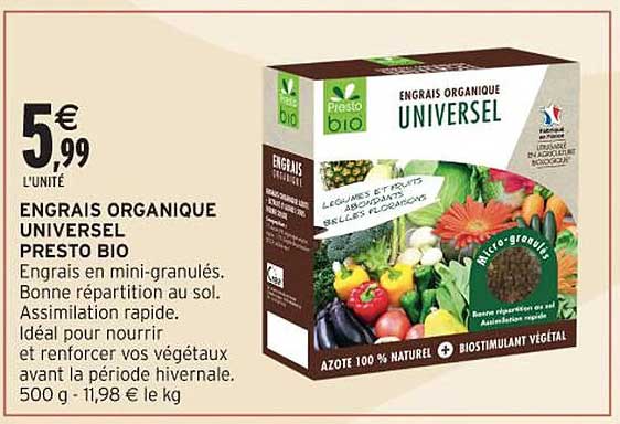 ENGRAIS ORGANIQUE UNIVERSEL PRESTO BIO