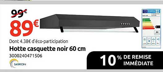 Hotte casquette noir 60 cm