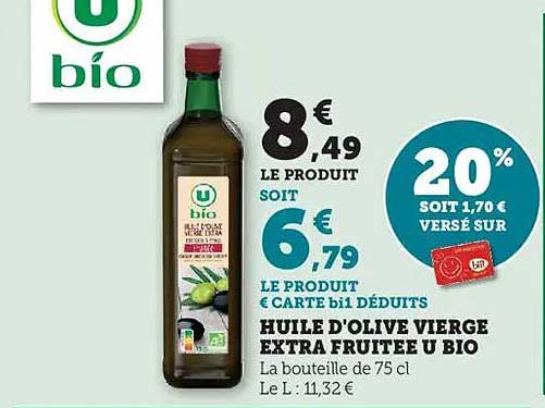 HUILE D'OLIVE VIERGE EXTRA FRUITEE U BIO
