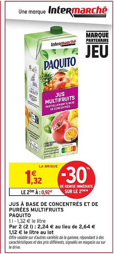 JUS À BASE DE CONCENTRÉS ET DE PURÉES MULTIFRUITS PAQUITO