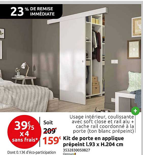Kit de porte en applique prépeint L.93 x H.204 cm