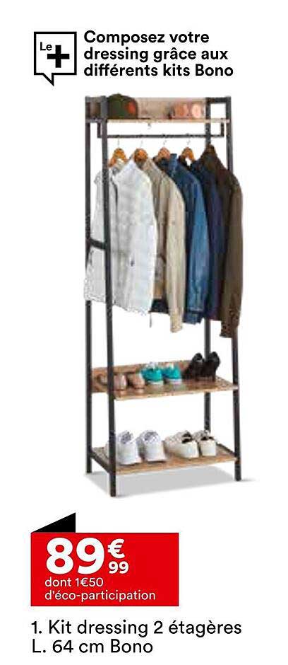Kit dressing 2 étagères L. 64 cm Bono