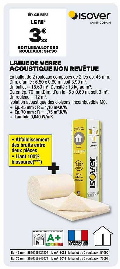 LAINE DE VERRE ACOUSTIQUE NON REVTUE