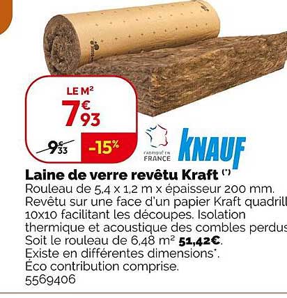 Laine de verre revêtu Kraft