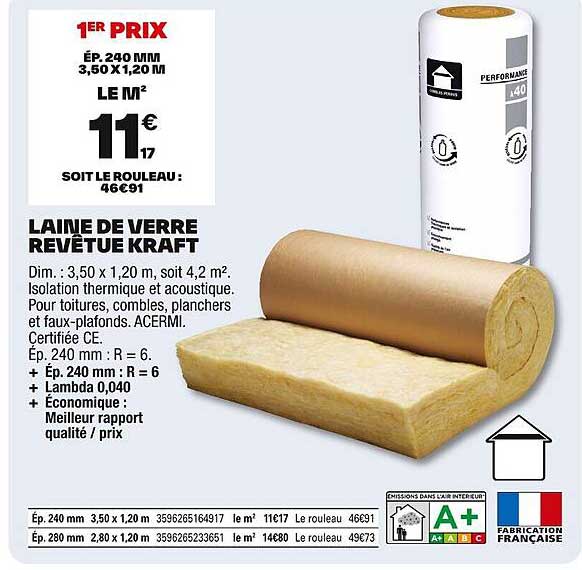LAINE DE VERRE REVÊTUE KRAFT