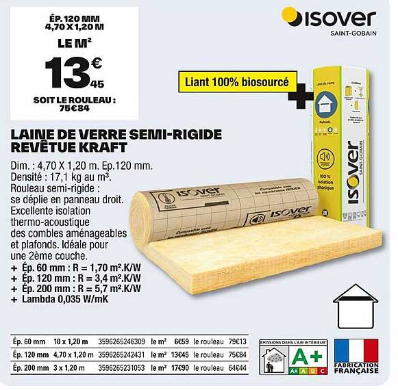 LAINE DE VERRE SEMI-RIGIDE REVÊTUE KRAFT