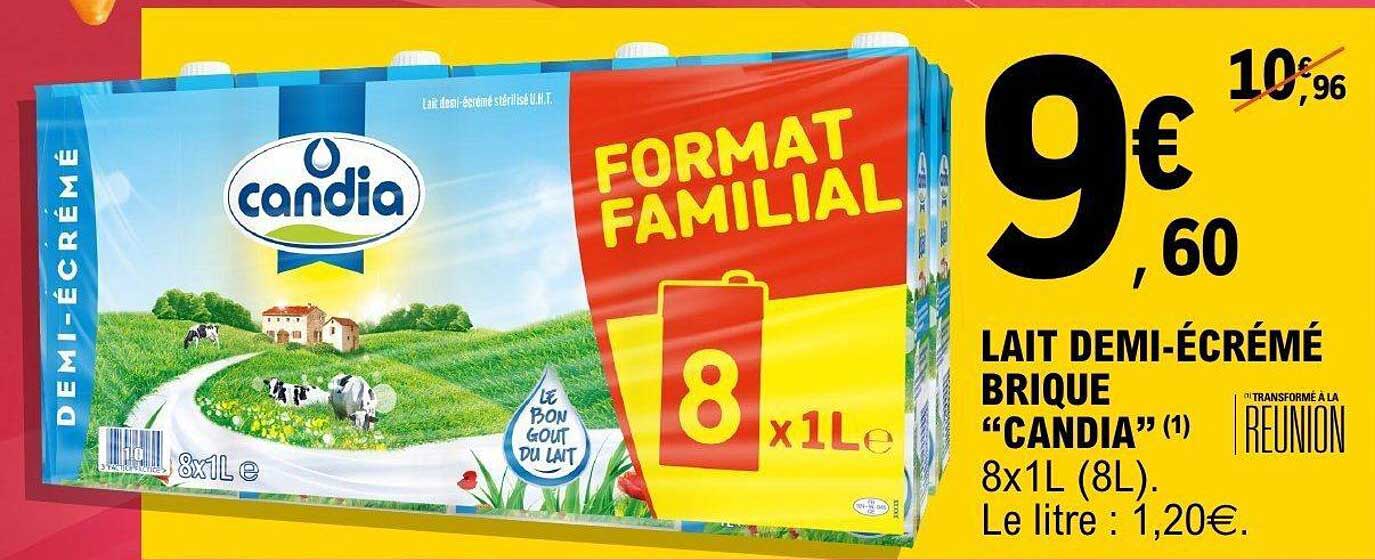 LAIT DEMI-ÉCRÉMÉ BRIQUE "CANDIA" 8x1L