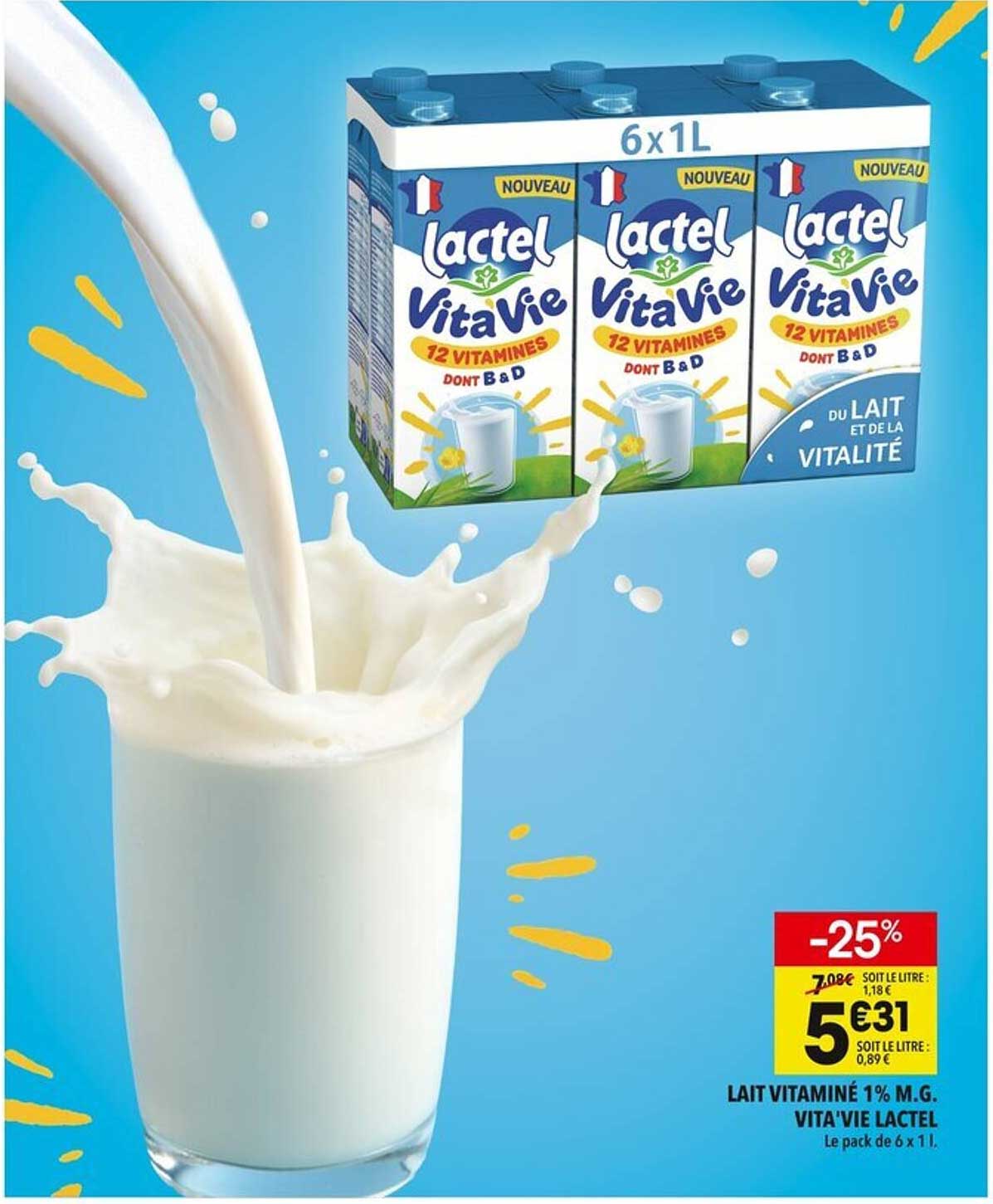 Lait vitaminé 1% M.G. Vita Vie Lactel 6x1L