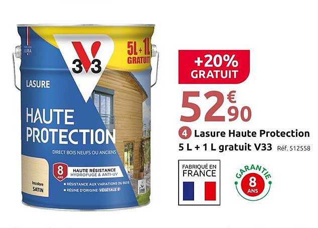 Lasure Haute Protection 5 L + 1 L gratuit V33