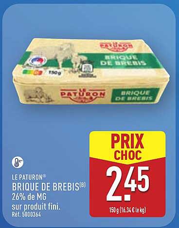 LE PÂTURON® BRIQUE DE BREBIS(B) 26% de MG sur produit fini.