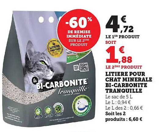 Litière pour chat minérale Bi-Carbonite Tranquille
