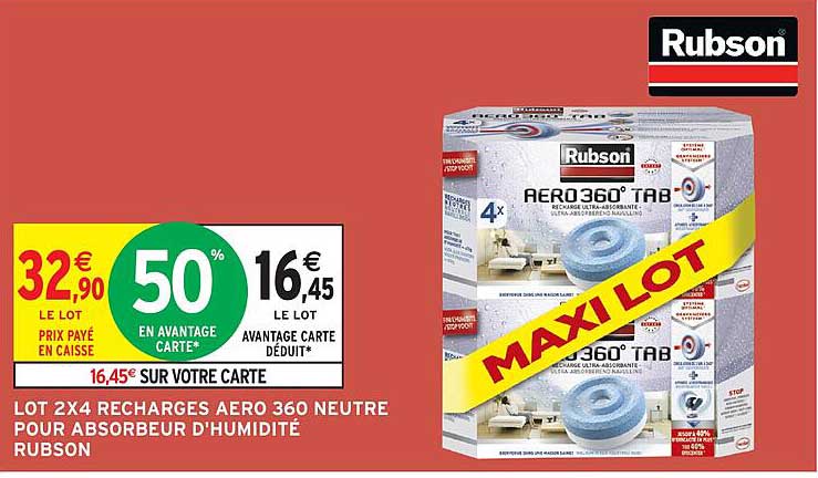 LOT 2X4 RECHARGES AERO 360 NEUTRE POUR ABSORBEUR D'HUMIDITÉ RUBSON