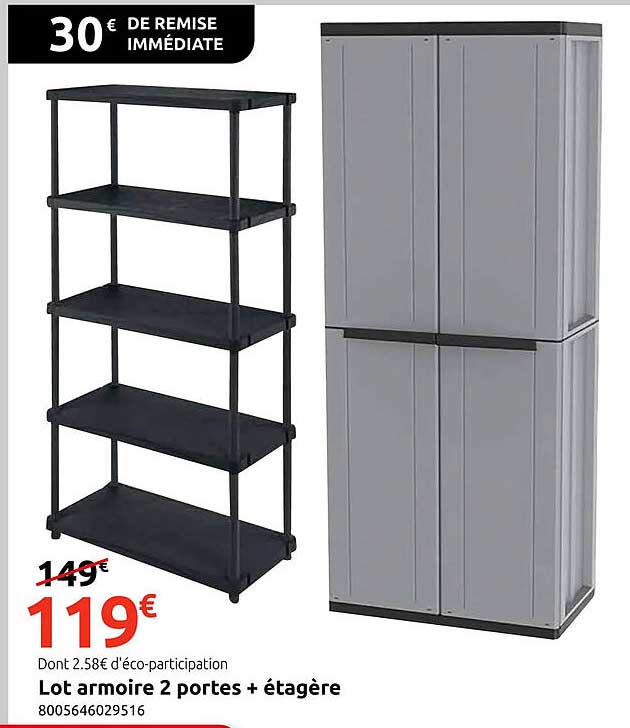 Lot armoire 2 portes + étagère