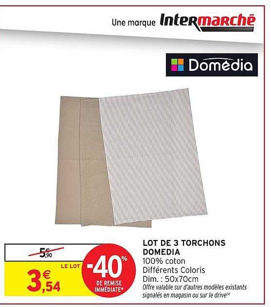 LOT DE 3 TORCHONS DOMEDIA