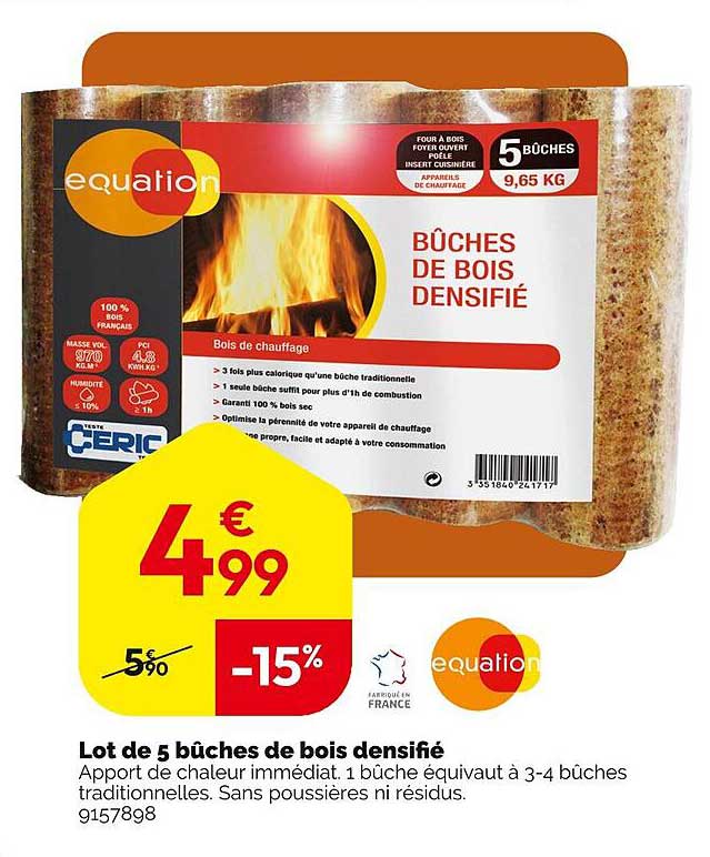 Lot de 5 bûches de bois densifié