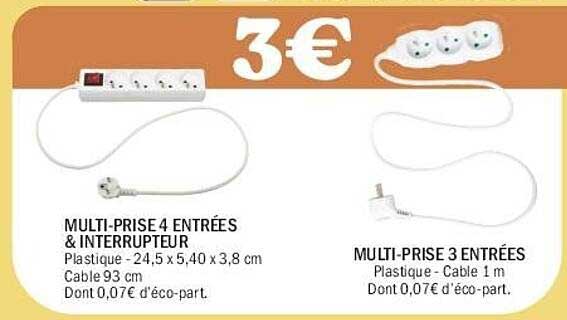 MULTI-PRISE 4 ENTRÉES & INTERRUPTEUR