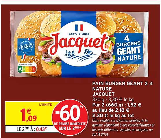 PAIN BURGER GÉANT X 4 NATURE