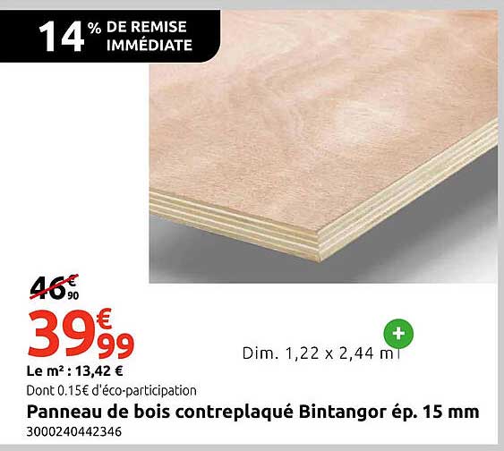 Panneau de bois contreplaqué Bintangor ép. 15 mm