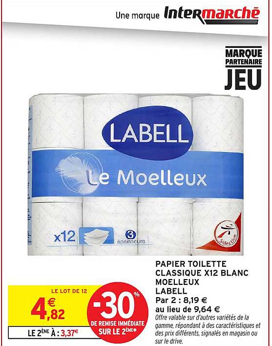 PAPIER TOILETTE CLASSIQUE X12 BLANC MOELLEUX LABELL