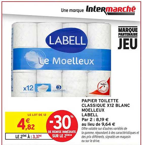 PAPIER TOILETTE CLASSIQUE X12 BLANC MOELLEUX LABELL